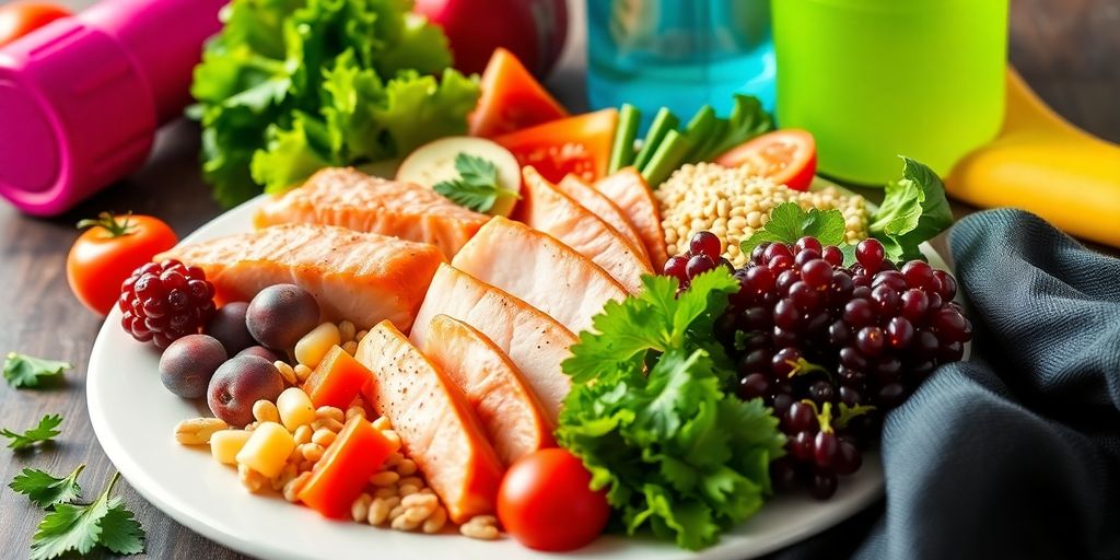 Healthy foods and fitness gear for weight loss motivation.