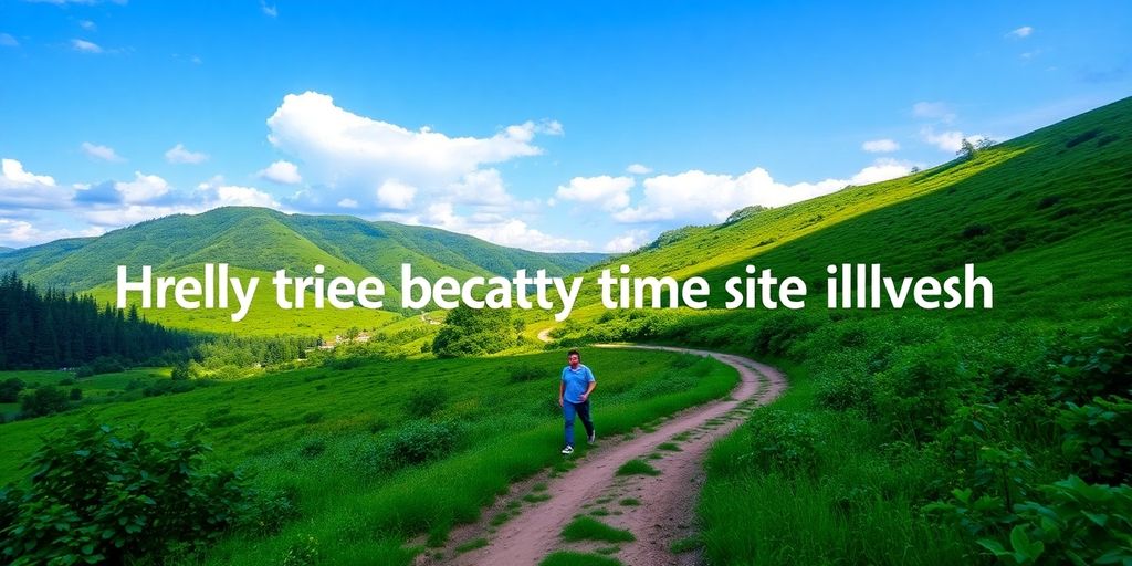 A person walking on a path through green nature.
