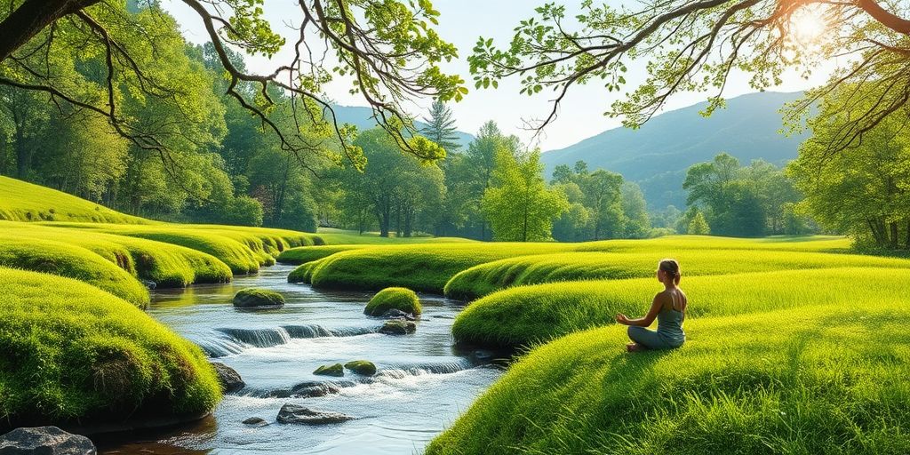 Person practicing yoga in a tranquil natural setting.