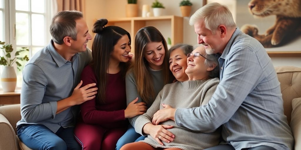 Family supporting each other during tough times with love.