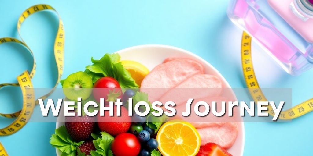 Plate of healthy foods with measuring tape and water bottle.