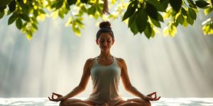 Yoga practitioner relaxing in a peaceful outdoor setting.