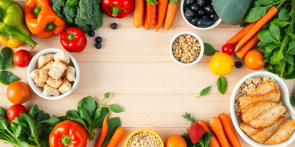 Colorful fresh healthy food ingredients for clean eating.