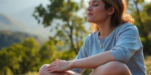 Person meditating peacefully in nature, serene.
