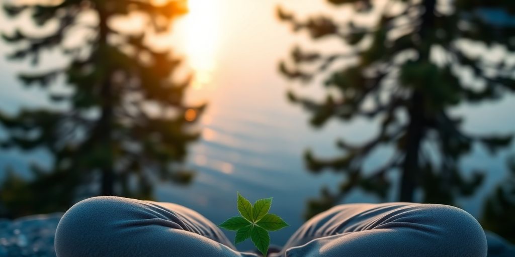 Serene person meditating outdoors.