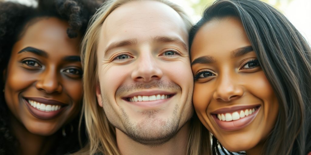 Diverse adults, close up, looking healthy, smiling.